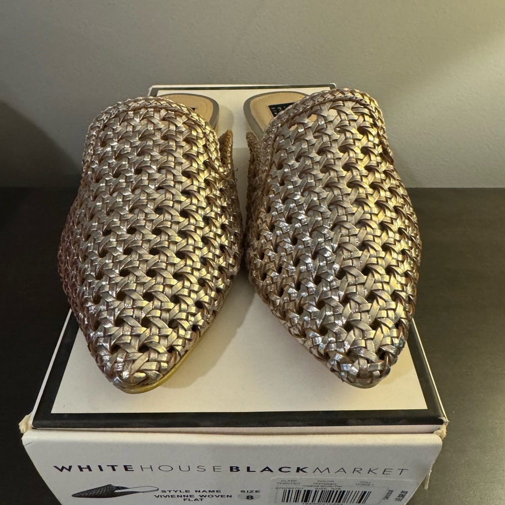 White House Black Market Vivienne Woven Flat Champagne Size 8 NIB New in Box